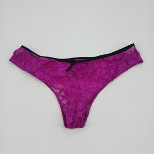 Dreamgirl Purple Floral Lace Thong Underwear Panties Black Trim plus Size 1X 2X